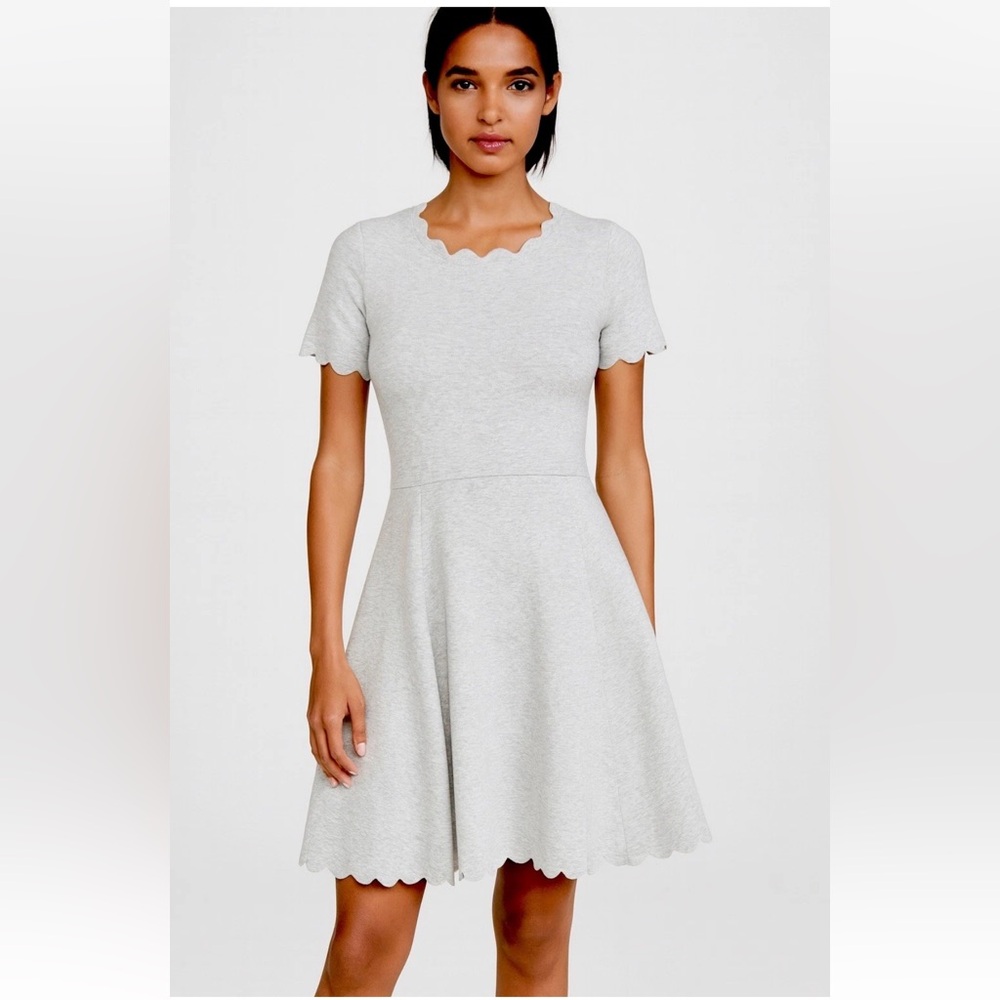 Milly Light Gray Scalloped Sweater Dress. Size S